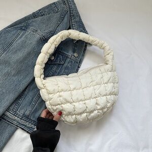 Amazon Cream Quilted Shoulder Bag with Crescent Shape